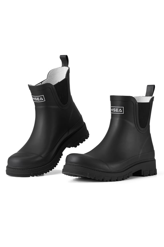 Women's Ankle Rain Boots, Waterproof Chelsea Boots,Matte Black,Size 9