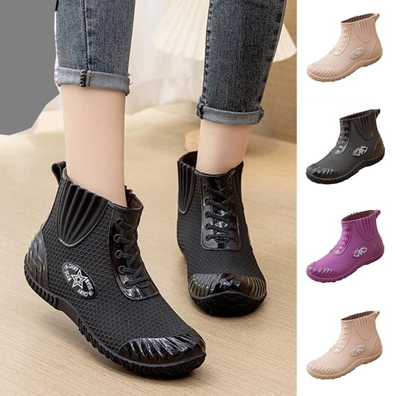 Women's Ankle Rain Boots Waterproof Non-Slip Round Toe Slip on Short Wellies Comfortable Chelsea Rain Boots for Outdoor Purple 8.5(41)