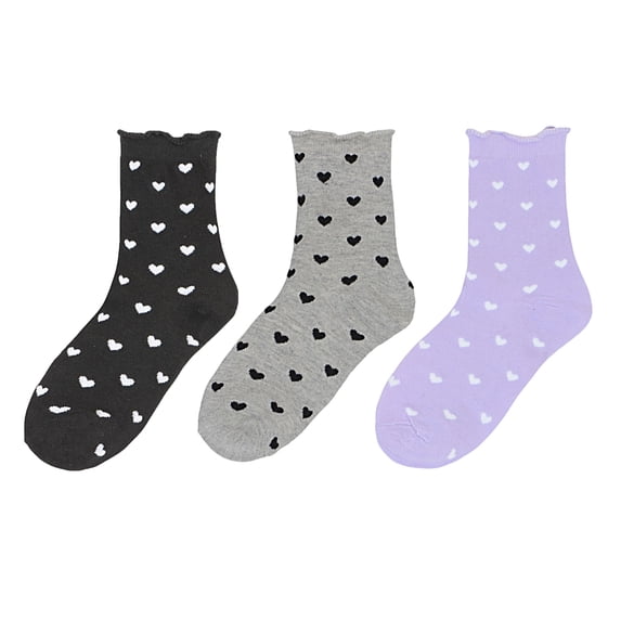 Women's Ankle Socks with Allover Heart Print and Soft Ribbed Cuff Trim - Multicolored-4