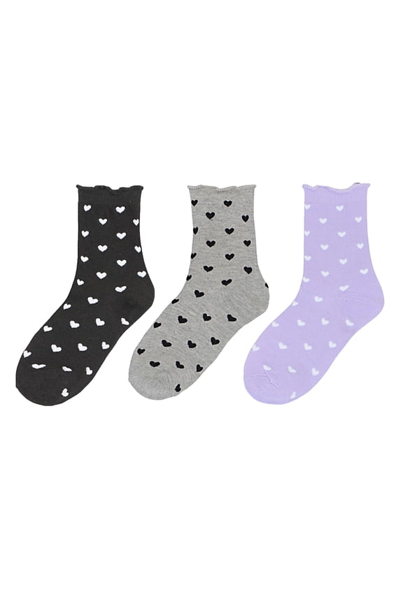Women's Ankle Socks with Allover Heart Print and Soft Ribbed Cuff Trim - Multicolored-4