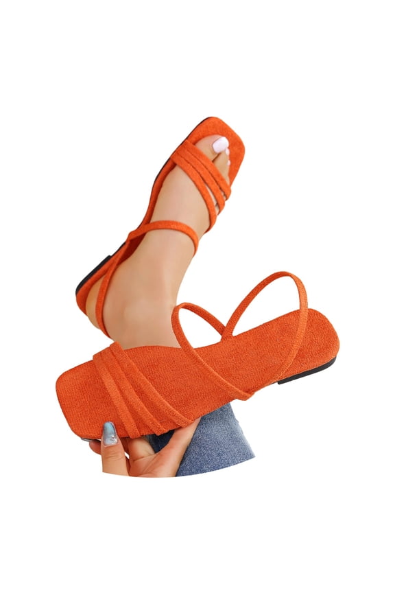 Women's Ankle Strap Flat Sandals, Elegant Thong Slide Sandals with Adjustable Buckle, Comfortable Casual Open Toe Beach Shoes, Summer Gladiator Walking Sandals for Ladies & J_un_iors