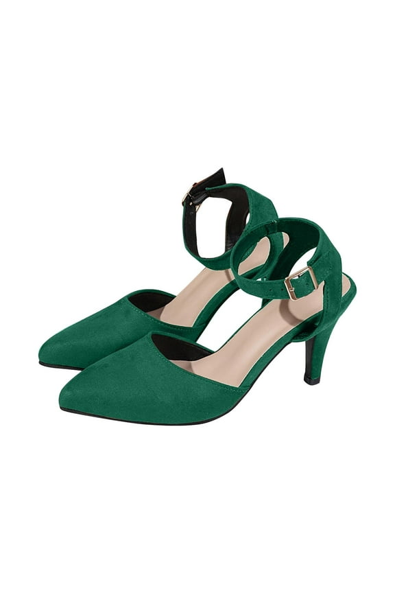 Women's Ankle Strap High Heels Pointed Toe Buckle Dress Shoes Suede Elegant Party Wedding Comfortable Footwear Green 38