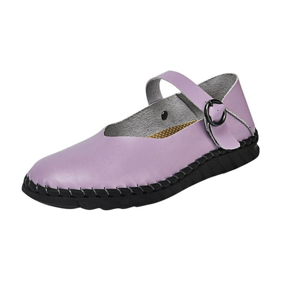 Women's Ankle Strap Mary Jane Flats Retro Round Toe Slip On Ballet Flats Comfortable Work Dress Shoes Purple Women Sandal