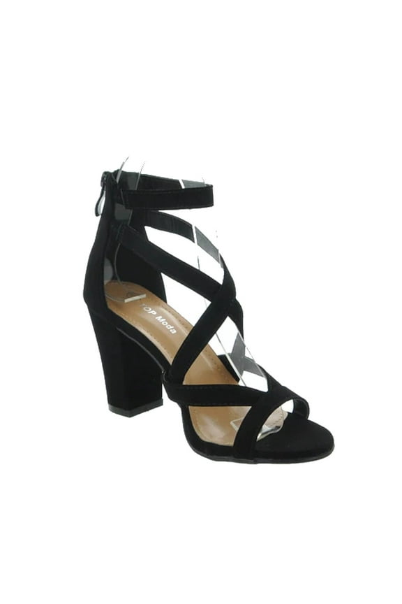 Women's Ankle Strap Open Toe Chunky High Heel Cross Strap Sandals Dress Shoes BLACK 9