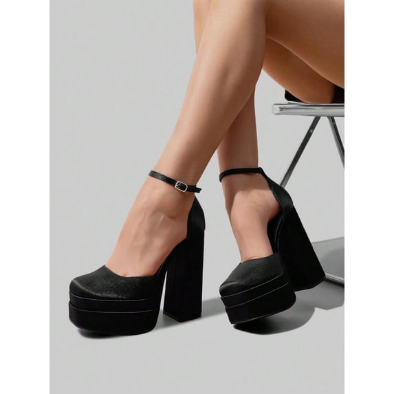 Women's Ankle Strap Platform High Chunky Block Heels Square Toe Solid Color Wedding Party Prom Festival Pumps