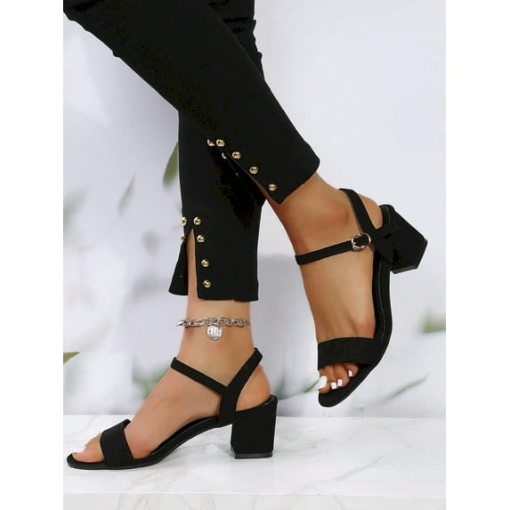 Women's Ankle Strap Sandals, Faux Suede Chunky Heeled Footwear