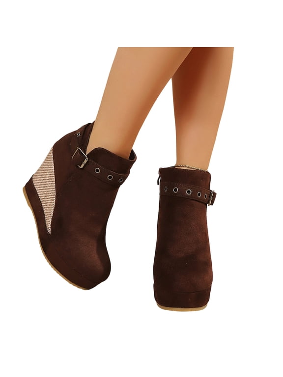 Women's Ankle Wedge Booties Low Heel Ankle Boots Closed Toe Western Booties