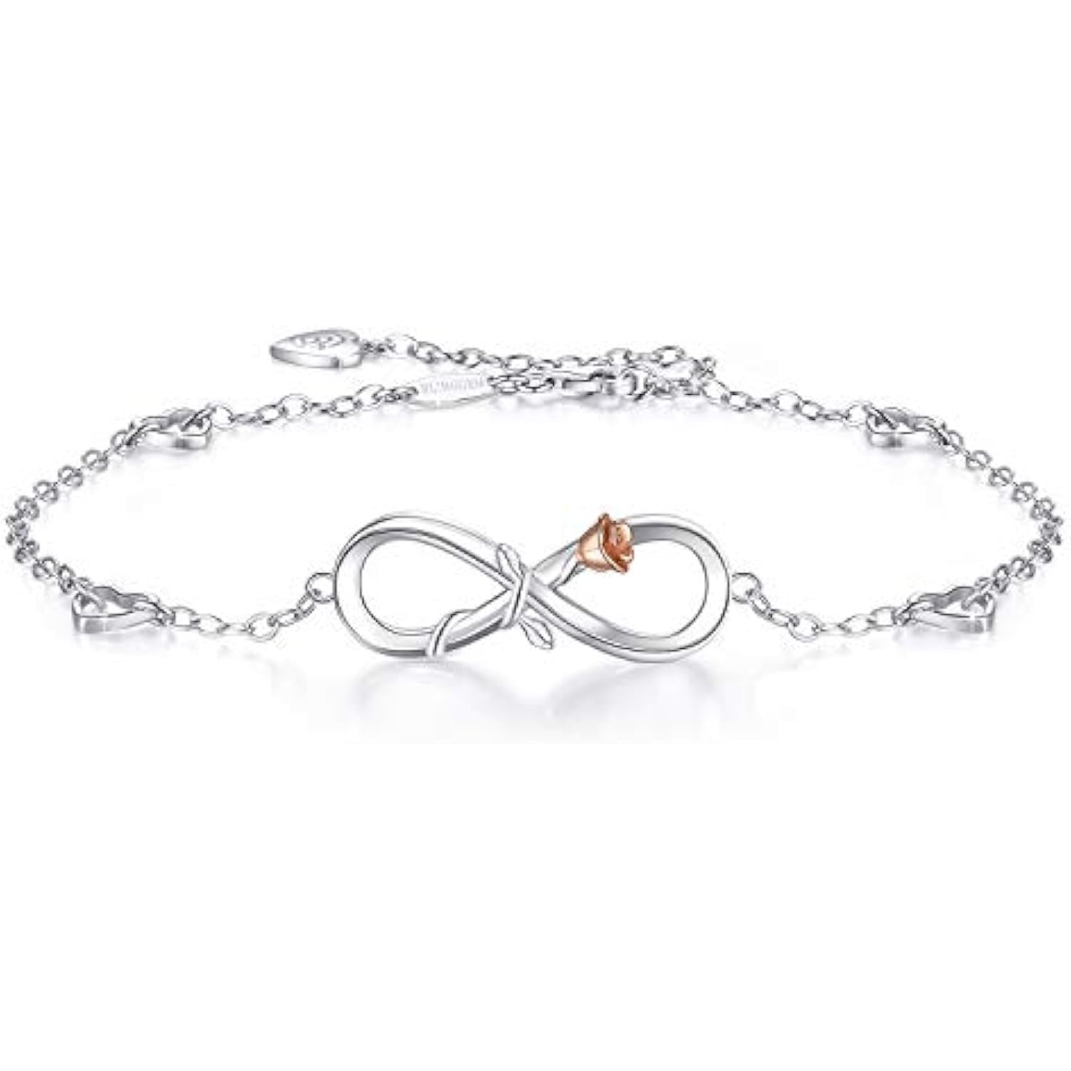 Women's Anklet, 925 Sterling Silver, Infinite Heart Anklet, Cubic Zirconia Rose Gold, Summer Beach Fashion Anklet, Summer Vacation Jewelry Gift