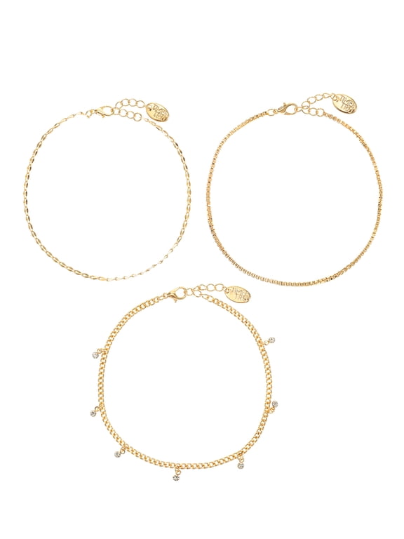 Women's Anklet Set, Cubic Zirconia, 3 Pieces