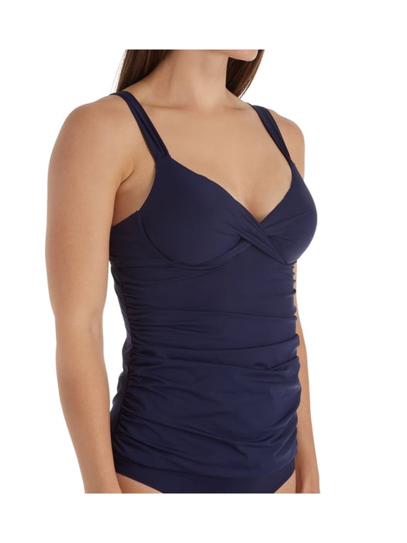 Women's Anne Cole MT201A Live In Color Underwire Plunge Tankini Swim Top (New Navy 36 D/DD)