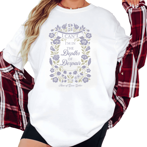 Women's Anne of Green Gables Depths of Despair Graphic T Shirt Vintage Floral Wreath Short Sleeve Round Neck Top White S-5XL