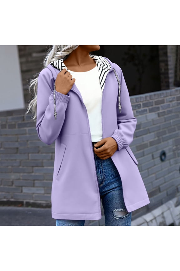 Women's Anorak Jackets Autumn Winter Solid Color Hoodie Pockets Zipper Mid Long Length Jacket, Women's Anoraks XXXL