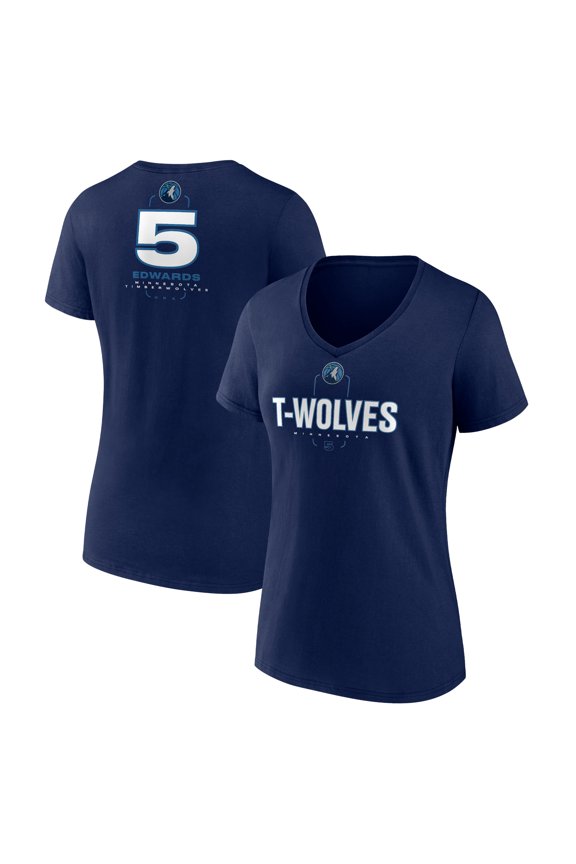 Women's Anthony Edwards Navy Minnesota Timberwolves Behind The Back Name & Number V-Neck T-Shirt
