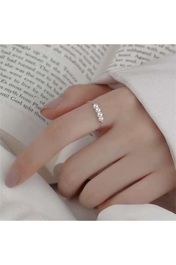 Women's Anti Anxiety Ring with Rotating Beads Adjustable Opening Spinner Fidget Ring Stress Relief Jewelry Gift for Her