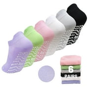 Grip Pilates Socks for Women, PUTUO Non Slip Yoga Sock, Gripper Socks for Athletic Pilates Ballet Workout Hospital, 6 Pairs