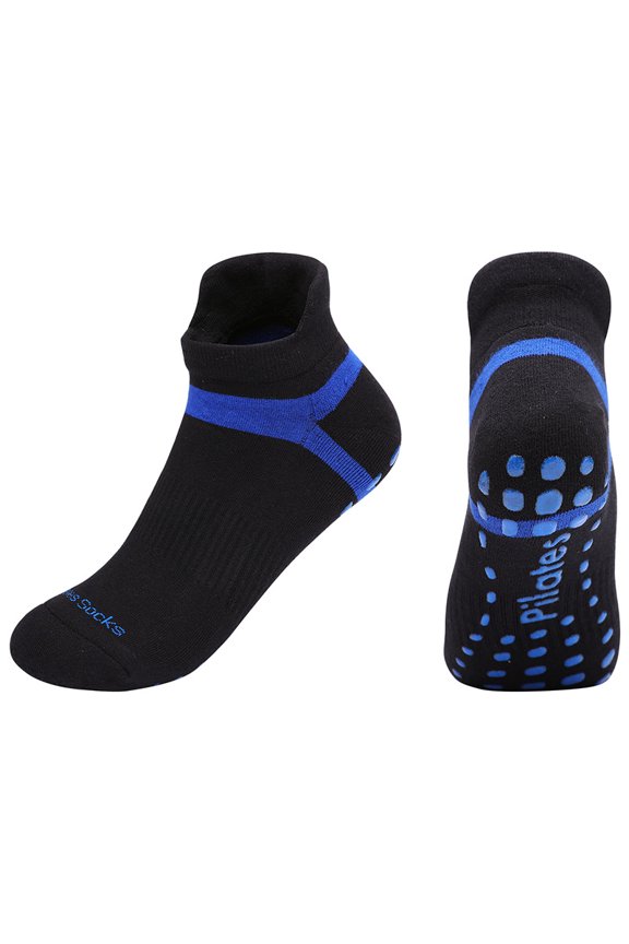 Women's Anti-Slip Yoga Socks, Combed Terry Professional Pilates Socks for Trampoline Fitness and Studio Workout Training, Blue, Size L