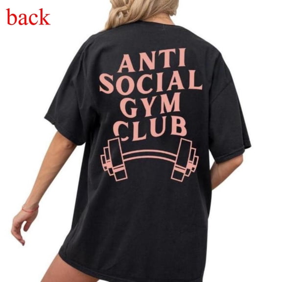 Women's Anti Social Gym Club Graphic Breathable T Shirt Cotton Short Sleeve Round Neck Top Black S-5XL