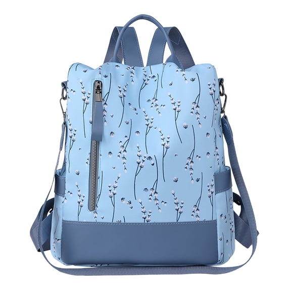 Women's Anti-Theft Backpack, Floral Print Faux Leather, Zipper Closure, Convertible Crossbody Strap, Travel Bag