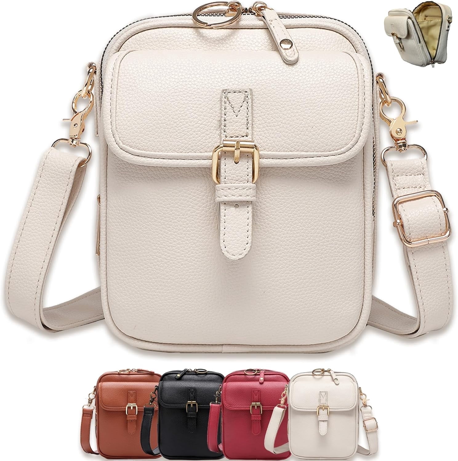Women's Anti-Theft Crossbody Leather Bag, RFID Blocking Vintage PU Leather Travel Purse with 3 Zipper Pockets and 10 Card Slots for Daily Use
