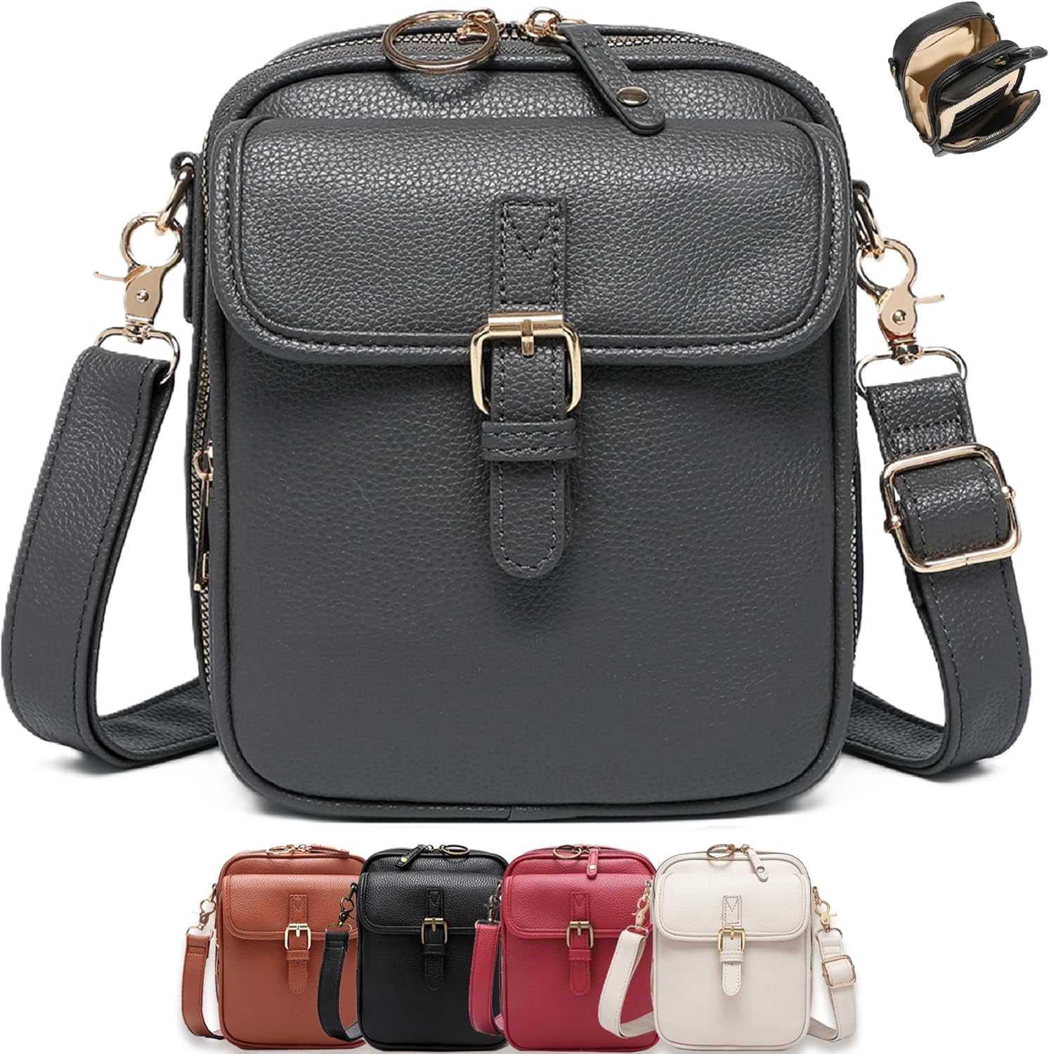 Women's Anti-Theft Crossbody Leather Bag, RFID Blocking Vintage PU Leather Travel Purse with 3 Zipper Pockets and 10 Card Slots for Daily Use