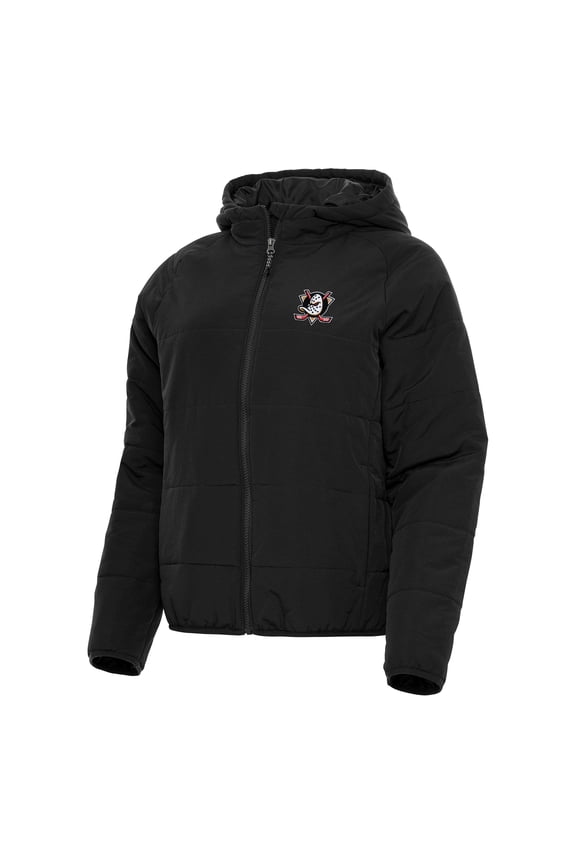 Women's Antigua Black Anaheim Ducks Universe Full-Zip Puffer Jacket