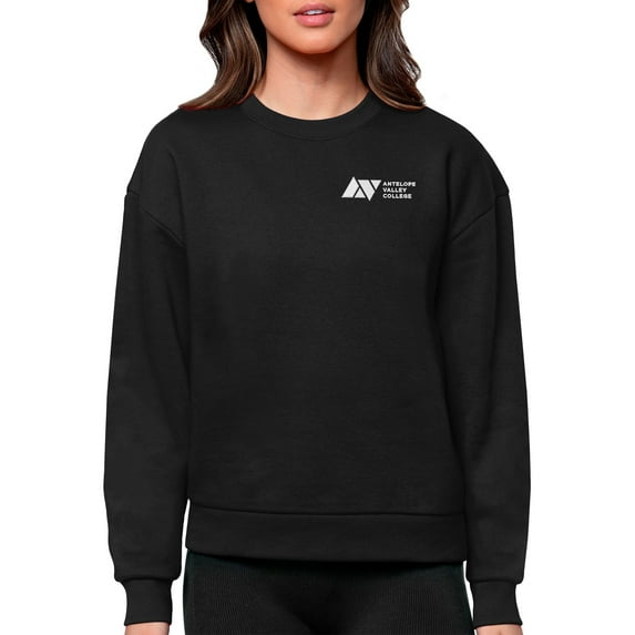 Women's Antigua Black Antelope Valley College Victory Crewneck Pullover Sweatshirt