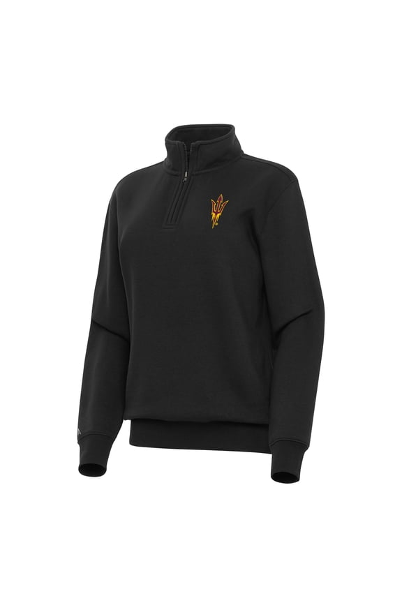 Women's Antigua Black Arizona State Sun Devils Victory Quarter-Zip Sweatshirt