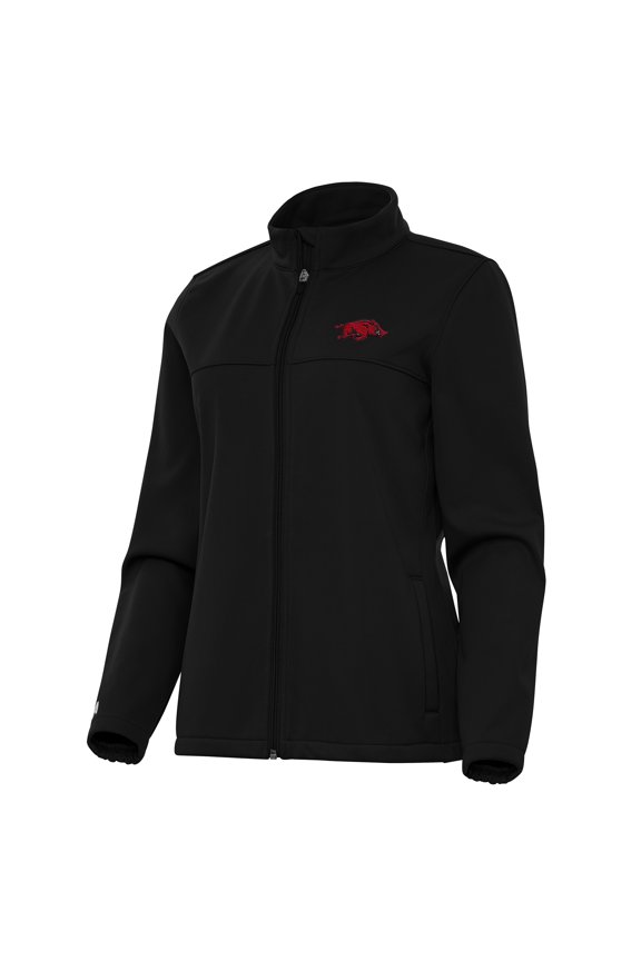 Women's Antigua Black Arkansas Razorbacks Links 2 Golf Full-Zip Jacket
