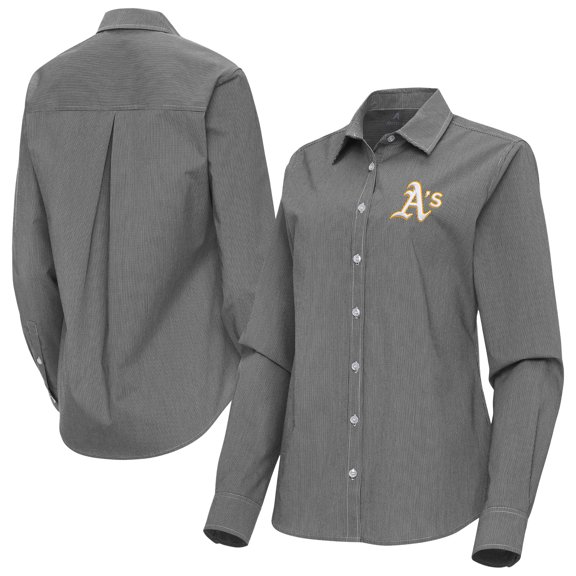 Women's Antigua Black Athletics Porter Woven Long Sleeve Button-Up Shirt