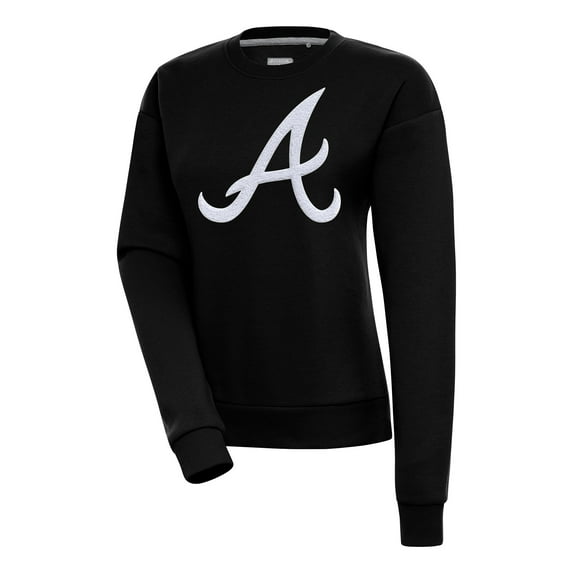 Women's Antigua Black Atlanta Braves Victory Chenille Pullover Sweatshirt