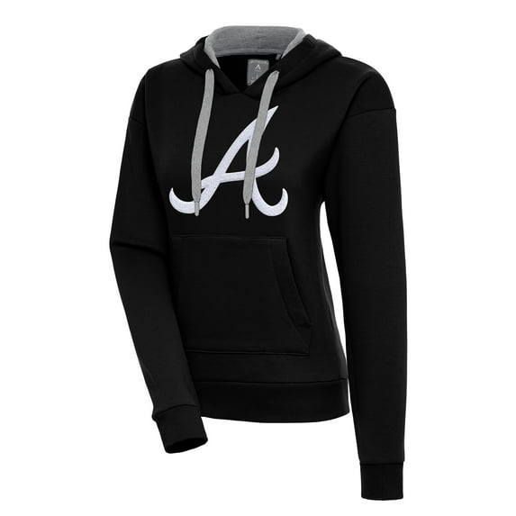 Women's Antigua Black Atlanta Braves Victory Pullover Hoodie