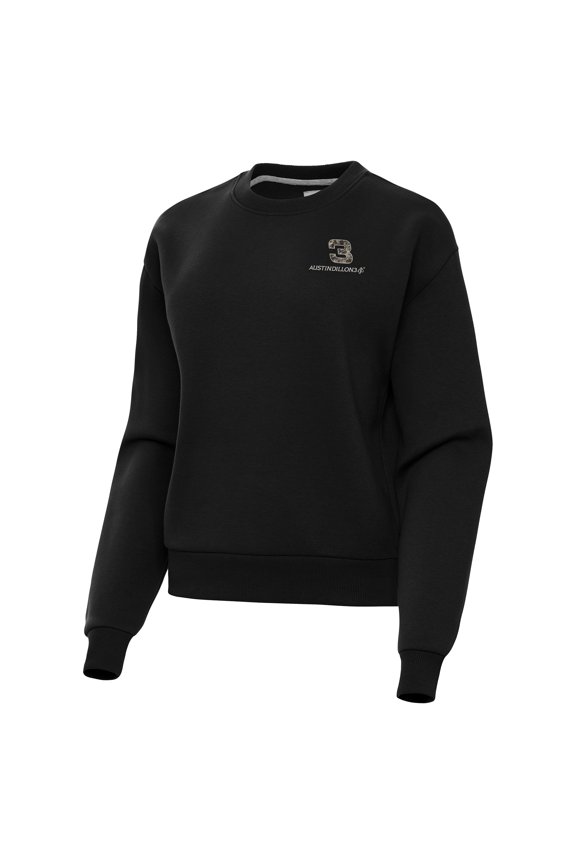 Women's-Antigua Black Austin Dillon Victory Crewneck Pullover Sweatshirt