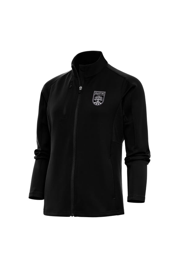 Women's Antigua Black Austin FC Brushed Metallic Logo Generation Full-Zip Jacket