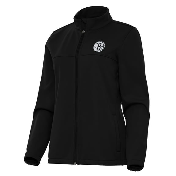 Women's Antigua Black Brooklyn Nets Links 2 Full-Zip Golf Jacket