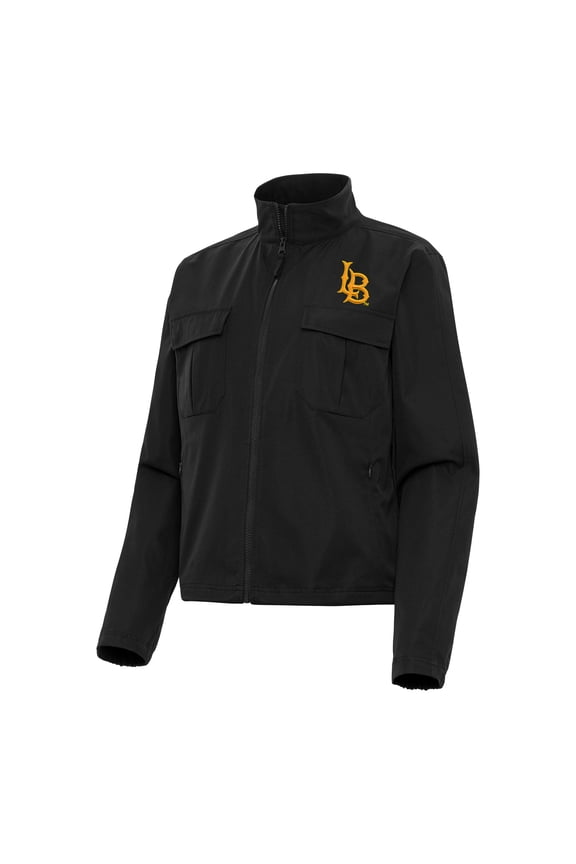 Women's Antigua Black Cal State Long Beach The Beach Even Par Full-Zip Jacket