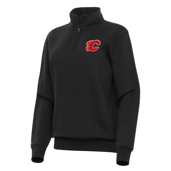 Women's Antigua Black Calgary Flames Victory Quarter-Zip Sweatshirt