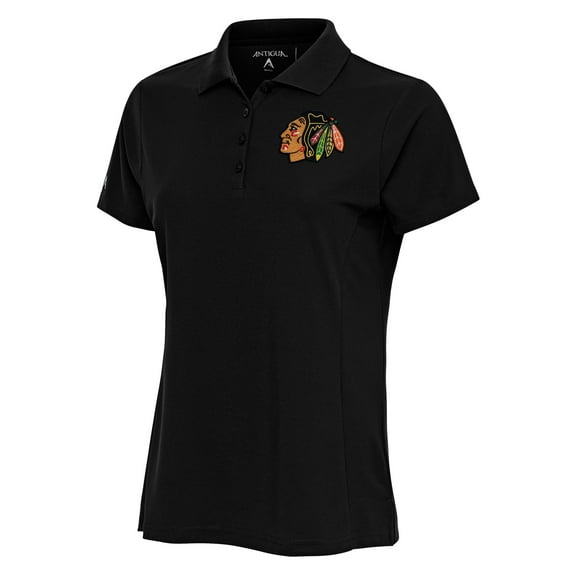 Women's Antigua Black Chicago Blackhawks Team Logo Legacy Pique Polo