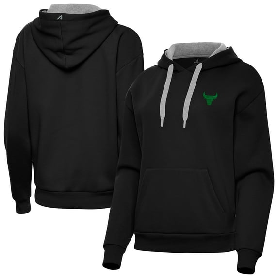 Women's Antigua Black Chicago Bulls St. Patrick's Day Victory Pullover Hoodie