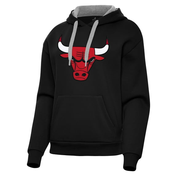 Women's Antigua Black Chicago Bulls Victory Pullover Hoodie