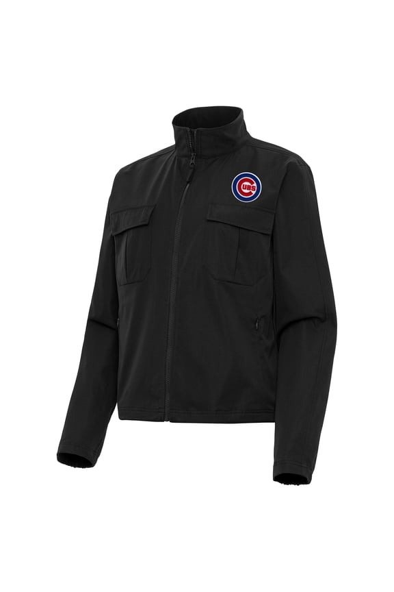 Women's Antigua Black Chicago Cubs Even Par Full-Zip Jacket