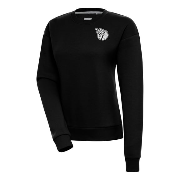Women's Antigua  Black Cleveland Guardians Brushed Metallic Victory Pullover Sweatshirt