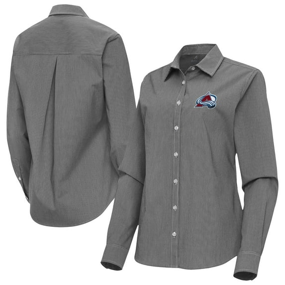 Women's Antigua Black Colorado Avalanche Porter Woven Tri-Blend Long Sleeve Button-Up Shirt