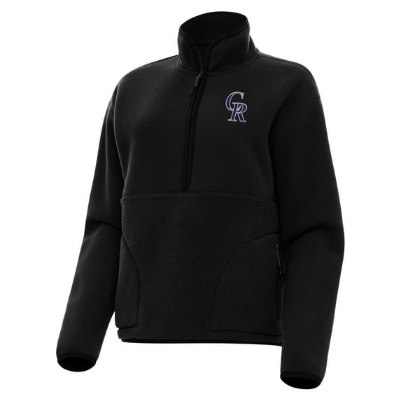 Women's Antigua Black Colorado Rockies Figure Half-Zip Sweatshirt