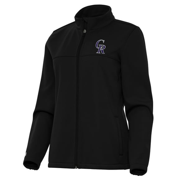 Women's Antigua Black Colorado Rockies Links 2 Golf Full-Zip Jacket