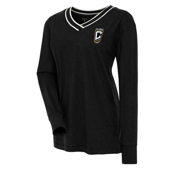 Women's Antigua Black Columbus Crew Symbolic V-Neck Long Sleeve T-Shirt