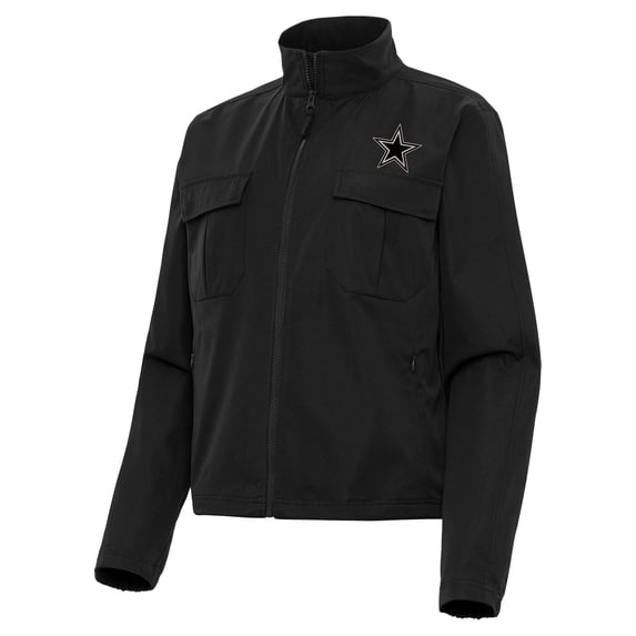 Women's Antigua Black Dallas Cowboys Brushed Carbon Even Par Full-Zip Jacket
