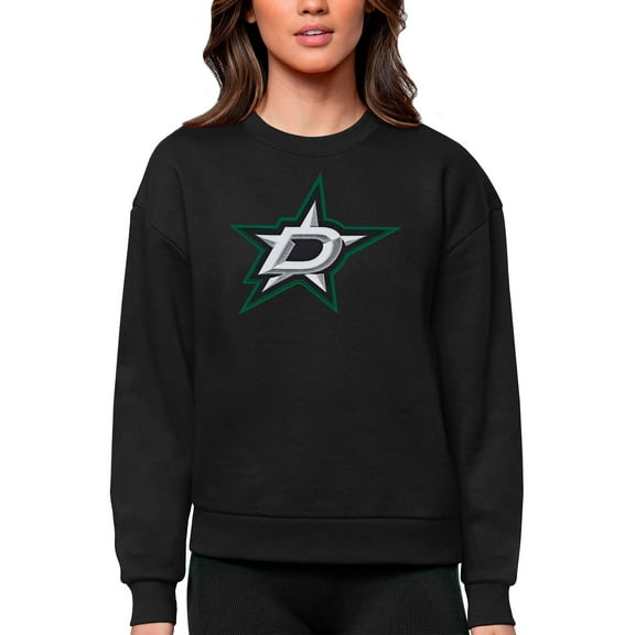 Women's Antigua Black Dallas Stars Primary Logo Team Logo Victory Crewneck Pullover Sweatshirt