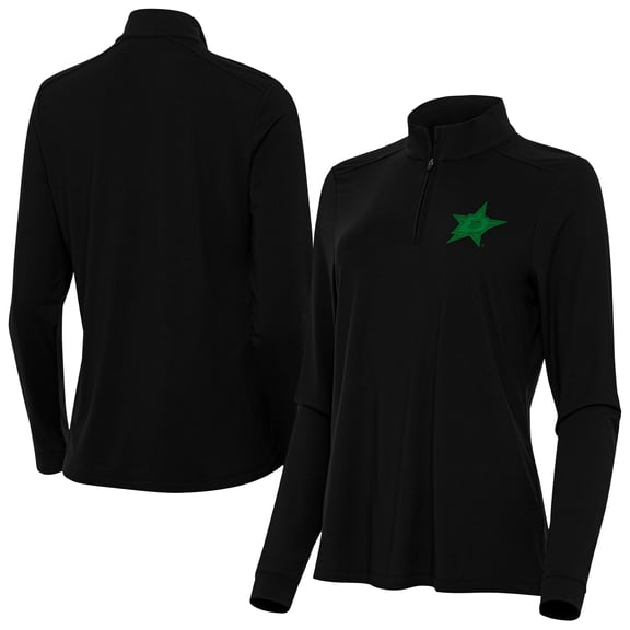 Women's Antigua  Black Dallas Stars St. Patrick's Day Intent Quarter-Zip Performance Pullover