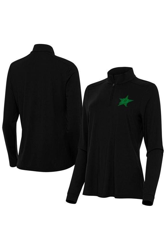 Women's Antigua  Black Dallas Stars St. Patrick's Day Intent Quarter-Zip Performance Pullover