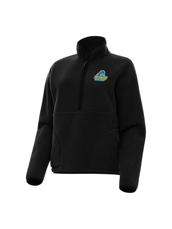Women's Antigua Black Delaware Fightin' Blue Hens Figure Half-Zip Pullover Sweatshirt